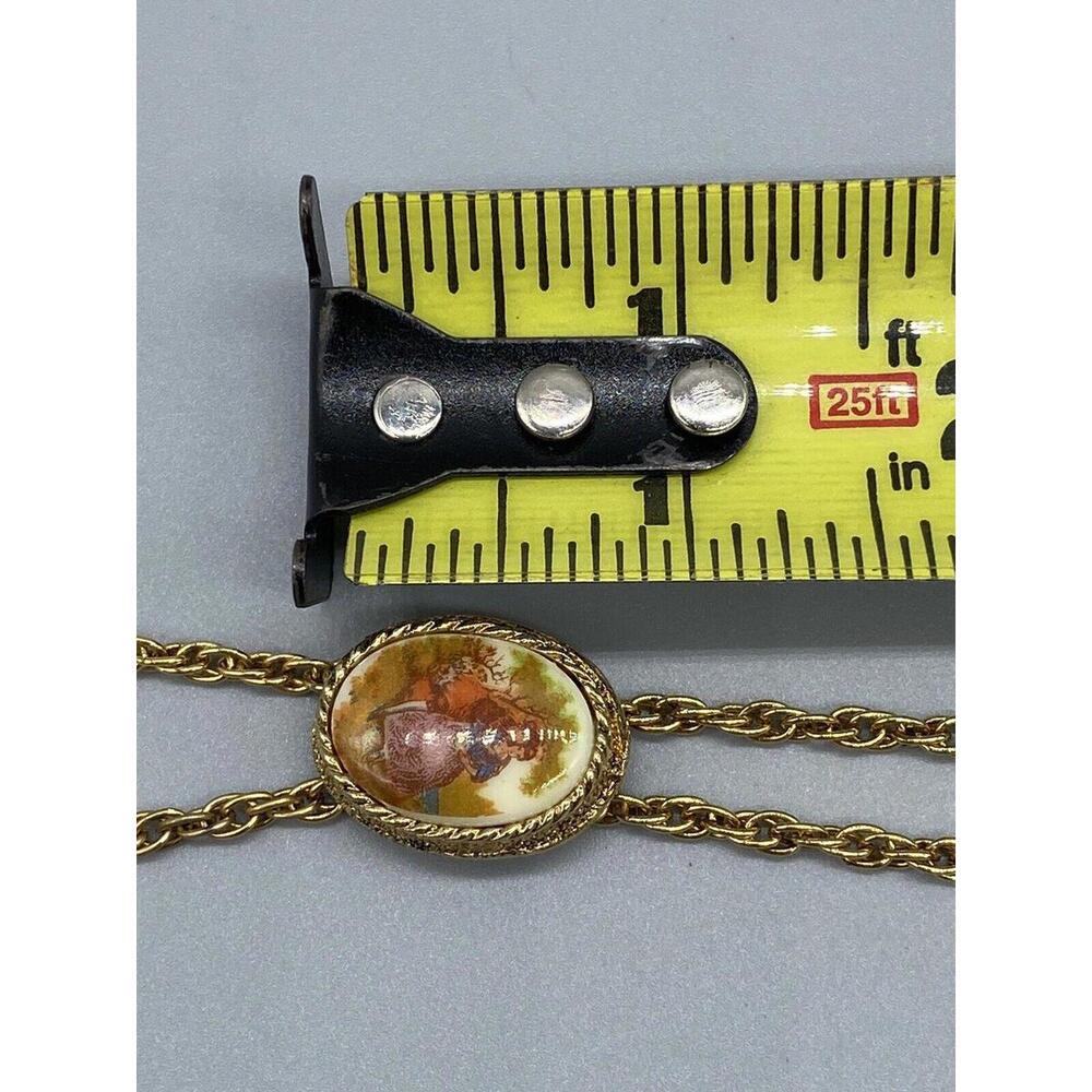 Renaissance Revival Couple Bolo Tie Gold Tone Pearl Double Strand Necklace Rare - Picture 16 of 16